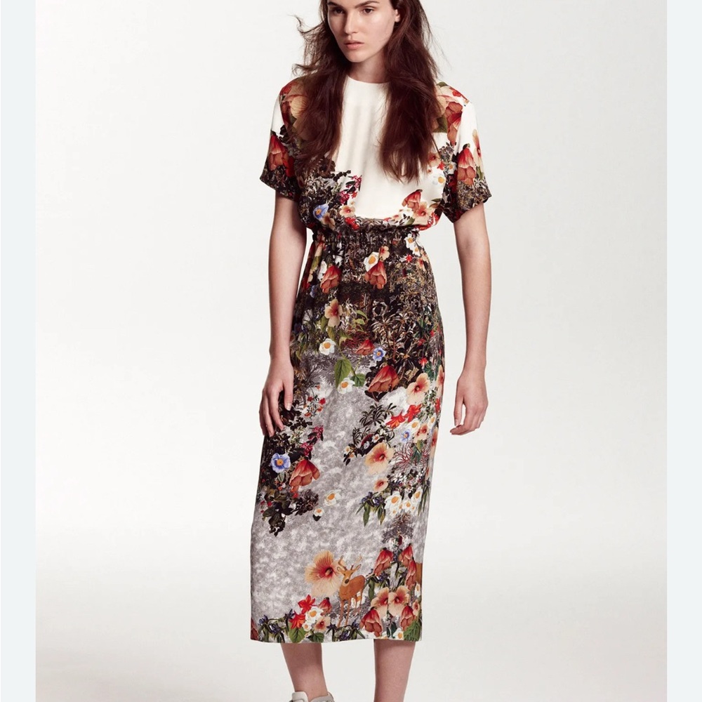 Mother of Pearl, floral print, silk, midi dress, collab with Francesco Simeti